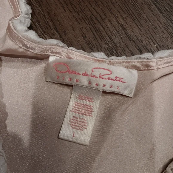 Y2k Oscar de la Renta Cream Satin Ruffle Chemise - Picture 6 of 8